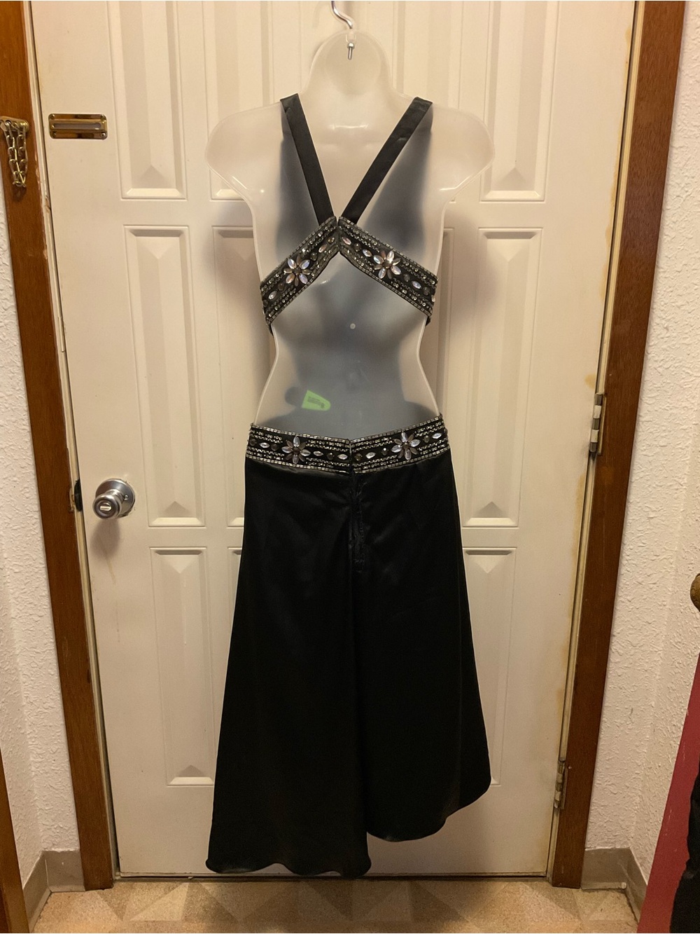 Lenovia gown formal dress black satin cut outs - Picture 5 of 16